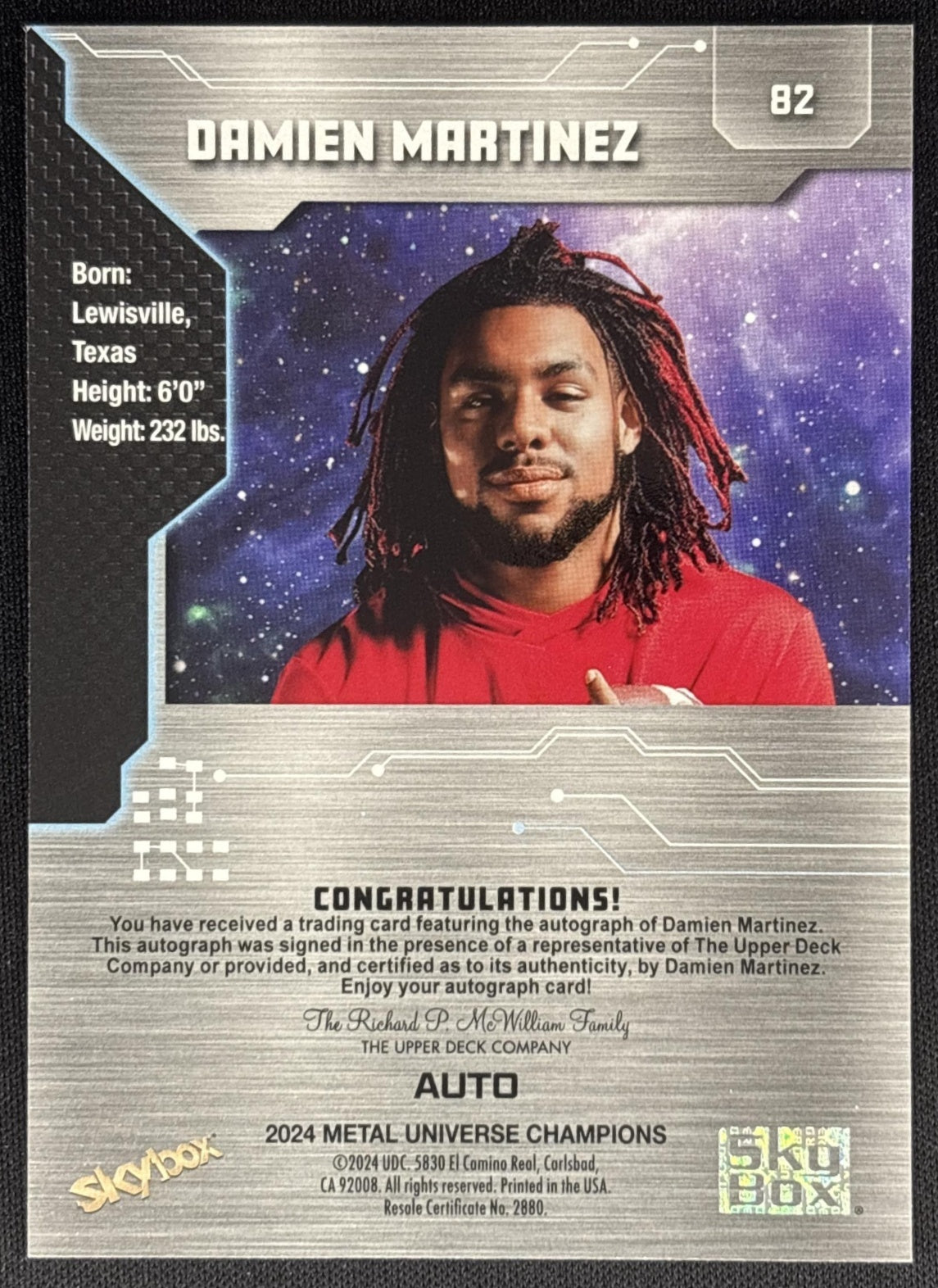 Damien Martinez 2024 Upper Deck SkyBox Metal Universe Champions Auto Sports Trading Card