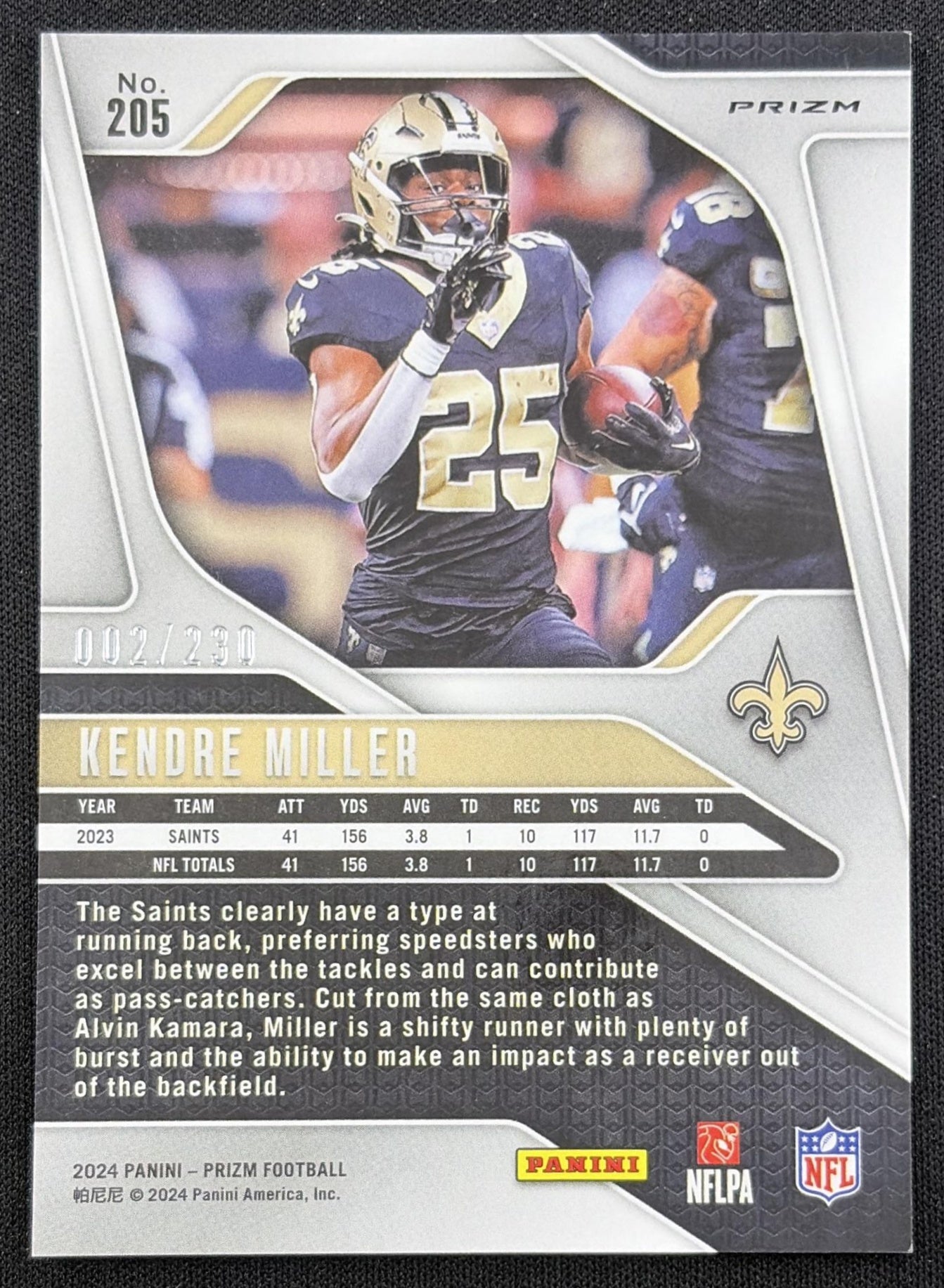 Kendre Miller 2024 Panini Prizm Blue Wave /230 Saints