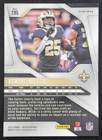 Kendre Miller 2024 Panini Prizm Blue Wave /230 Saints