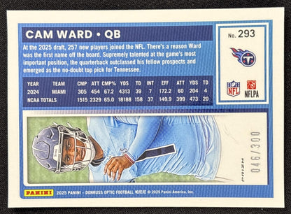 Cam Ward 2025 Panini Donruss Optic Rated Rookie Wave Prizm /300 Titans