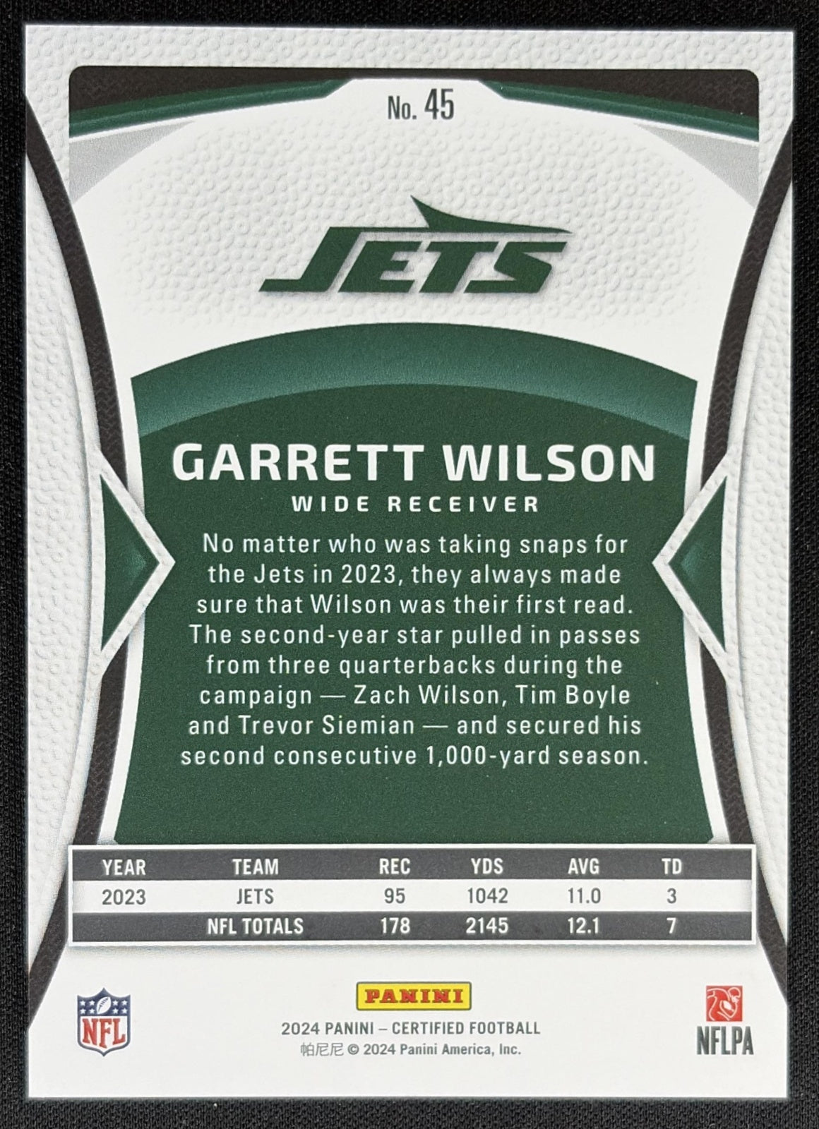 Garrett Wilson 2024 Panini Certified Bronze Mirror /275 Jets