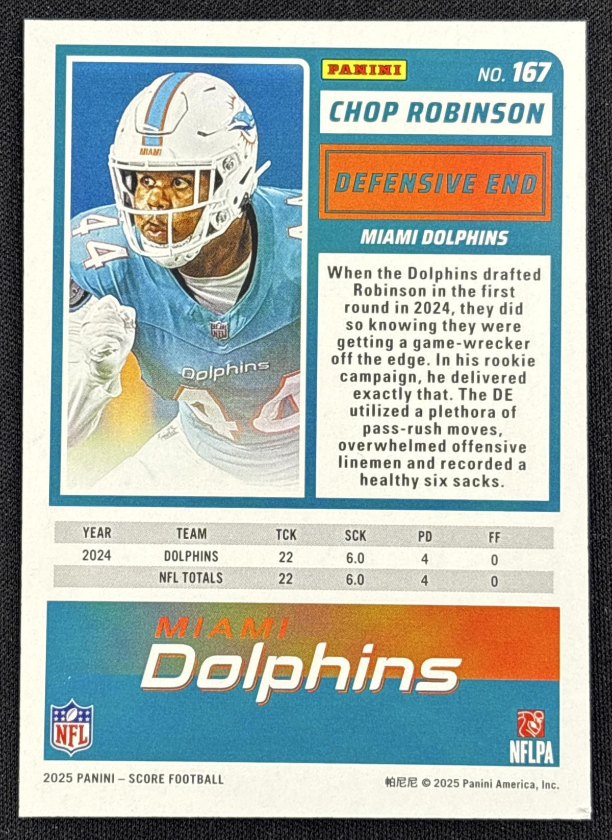 Chop Robinson 2025 Panini Score Cubic /185 Dolphins