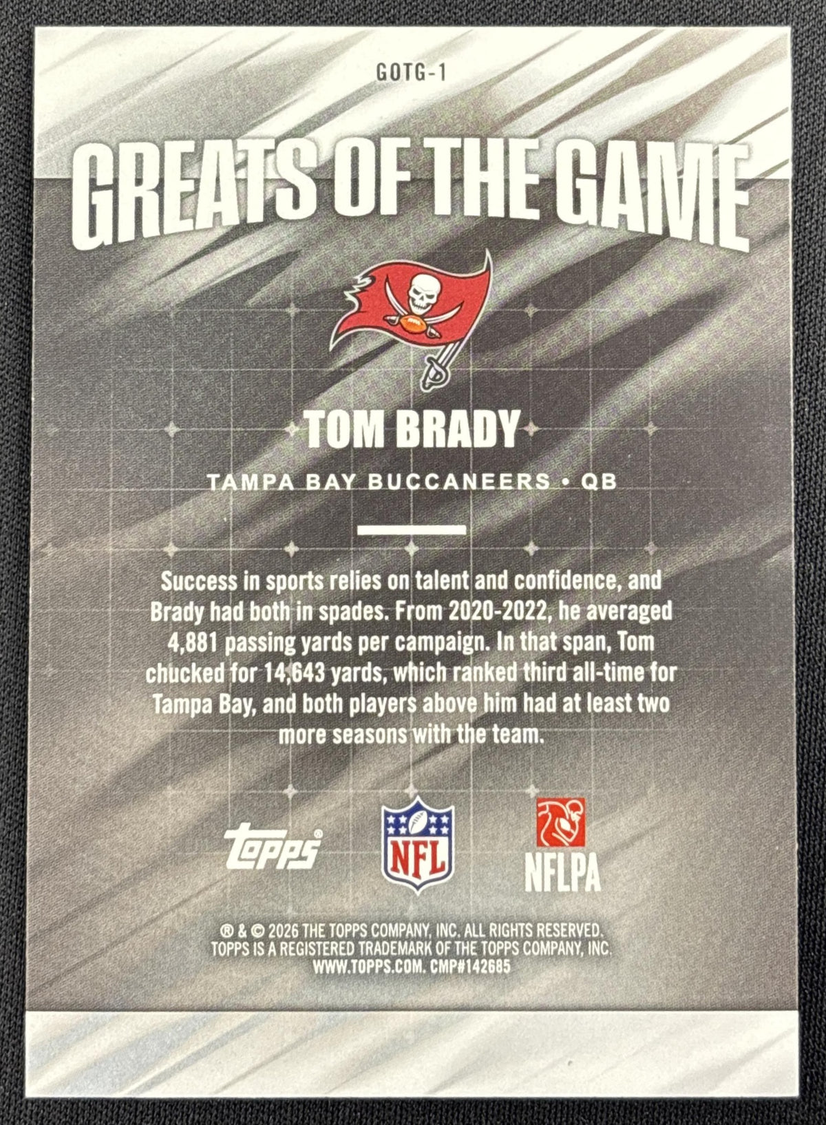Tom Brady 2026 Topps Greats Of The Game Buccaneers Tampa Bay Buccaneers