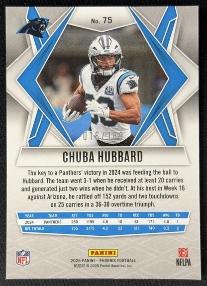 Chuba Hubbard 2025 Panini Phoenix Orange Pandora Prizm /189 Panthers back