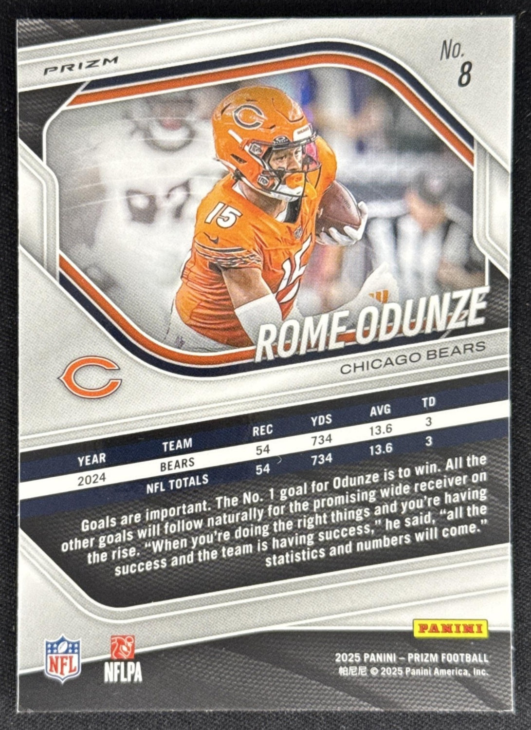 Rome Odunze 2025 Panini Prizm Silver Bears Sports Trading Card