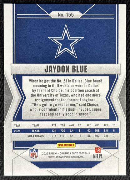 Jaydon Blue 2025 Panini Donruss Elite Rookies /999 Cowboys