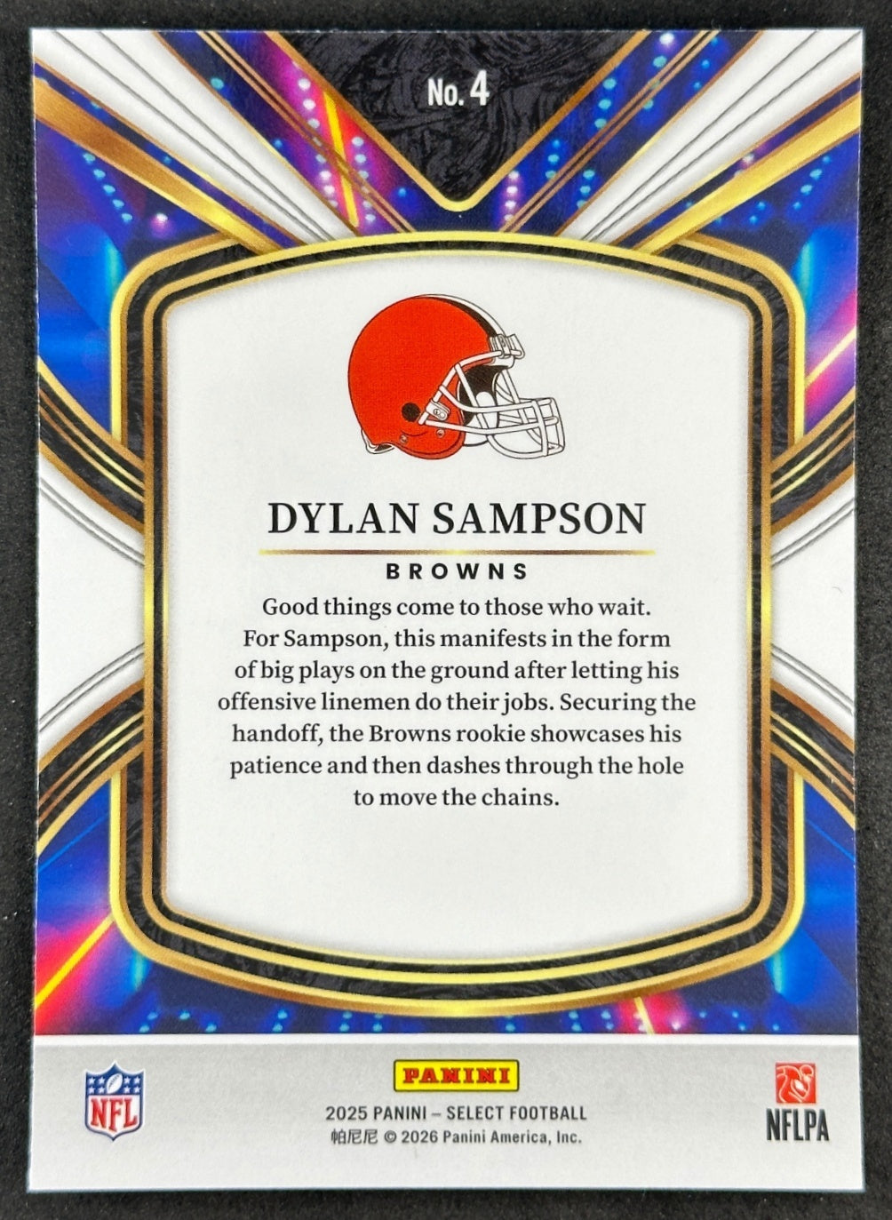 Dylan Sampson 2025 Select Future Browns Sports Trading Cards