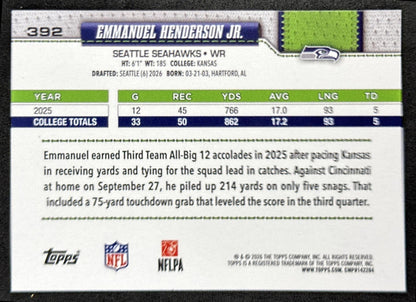 Emmanuel Henderson Jr. 2026 Topps Flagship Rookie Seahawks Sports Trading Cards
