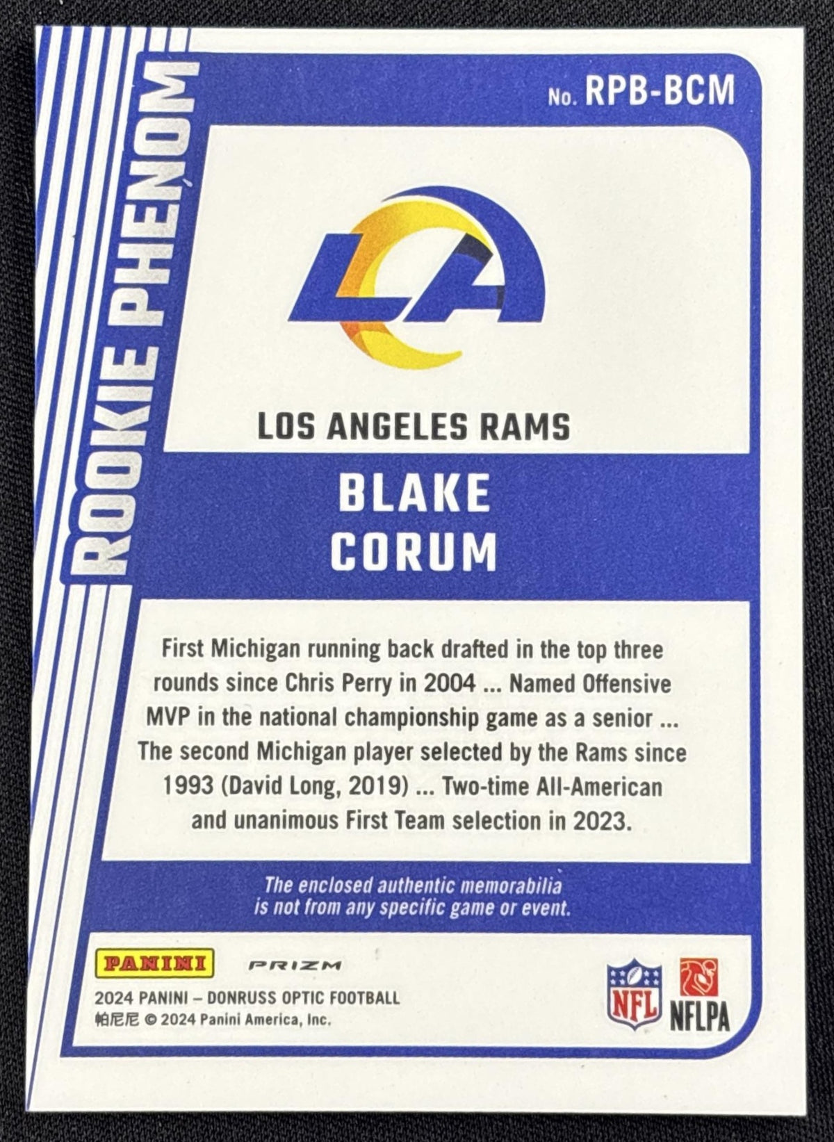 Blake Corum 2024 Panini Donruss Optic Rookie Phenoms Blue Hyper Rams