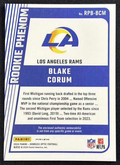 Blake Corum 2024 Panini Donruss Optic Rookie Phenoms Blue Hyper Rams