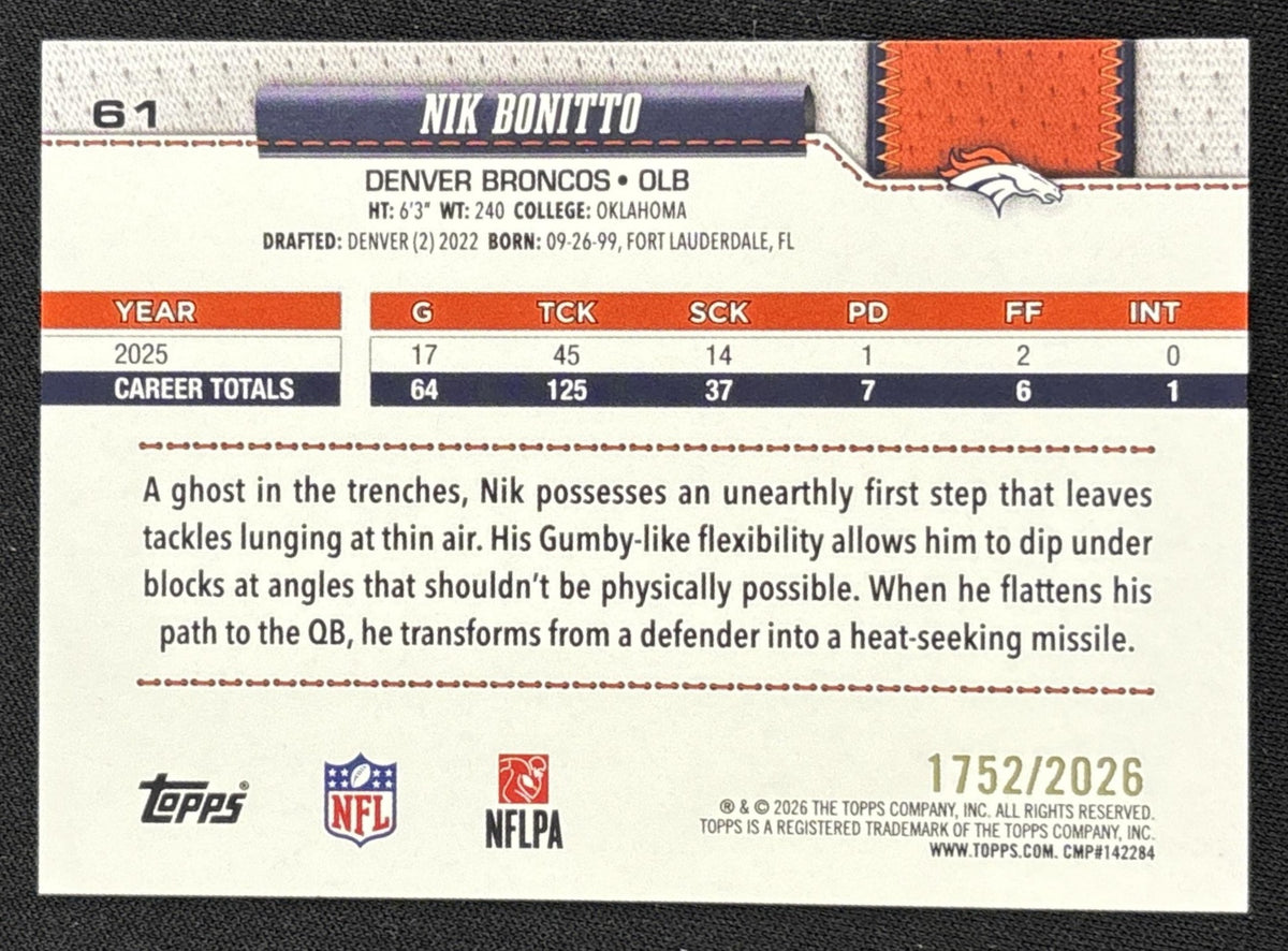 Nik Bonitto 2026 Topps Gold /2026 Broncos