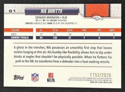 Nik Bonitto 2026 Topps Gold /2026 Broncos