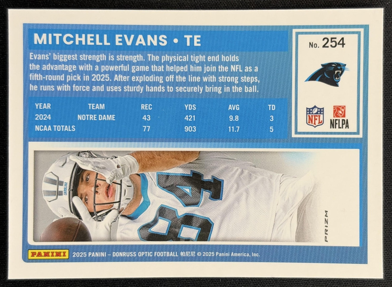 Mitchell Evans 2025 Panini Donruss Optic Rated Rookie Stars Prizm Panthers Football