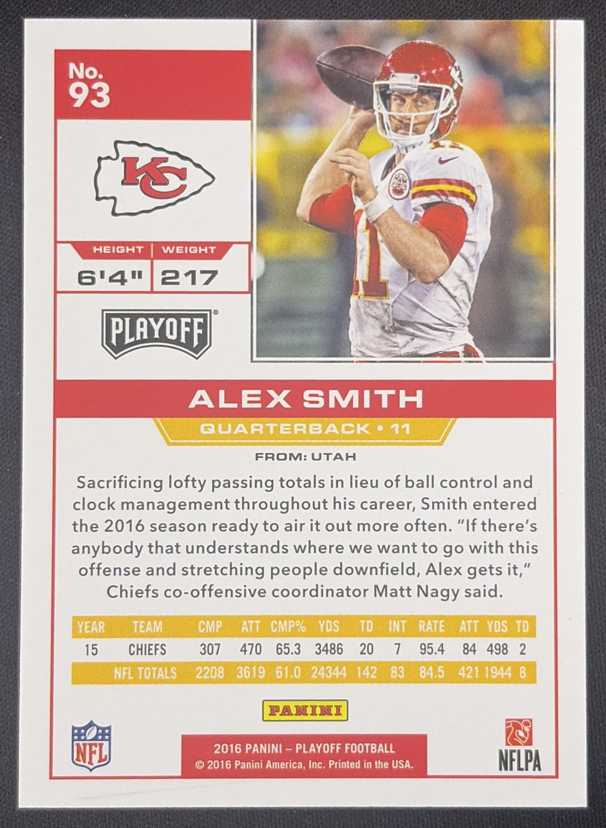 Alex Smith 2016 Panini Playoff Kickoff /199 Chiefs