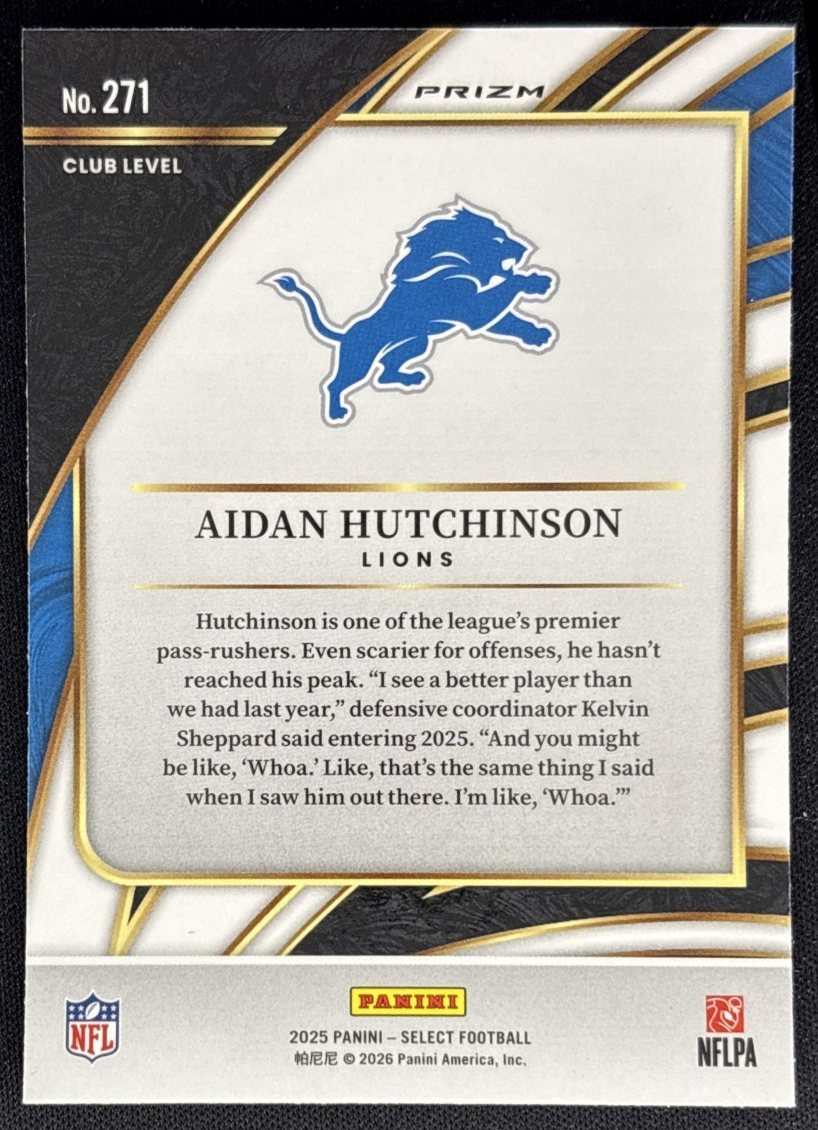 Aidan Hutchinson 2025 Panini Select Club Level Silver Prizm Lions Sports Trading Cards