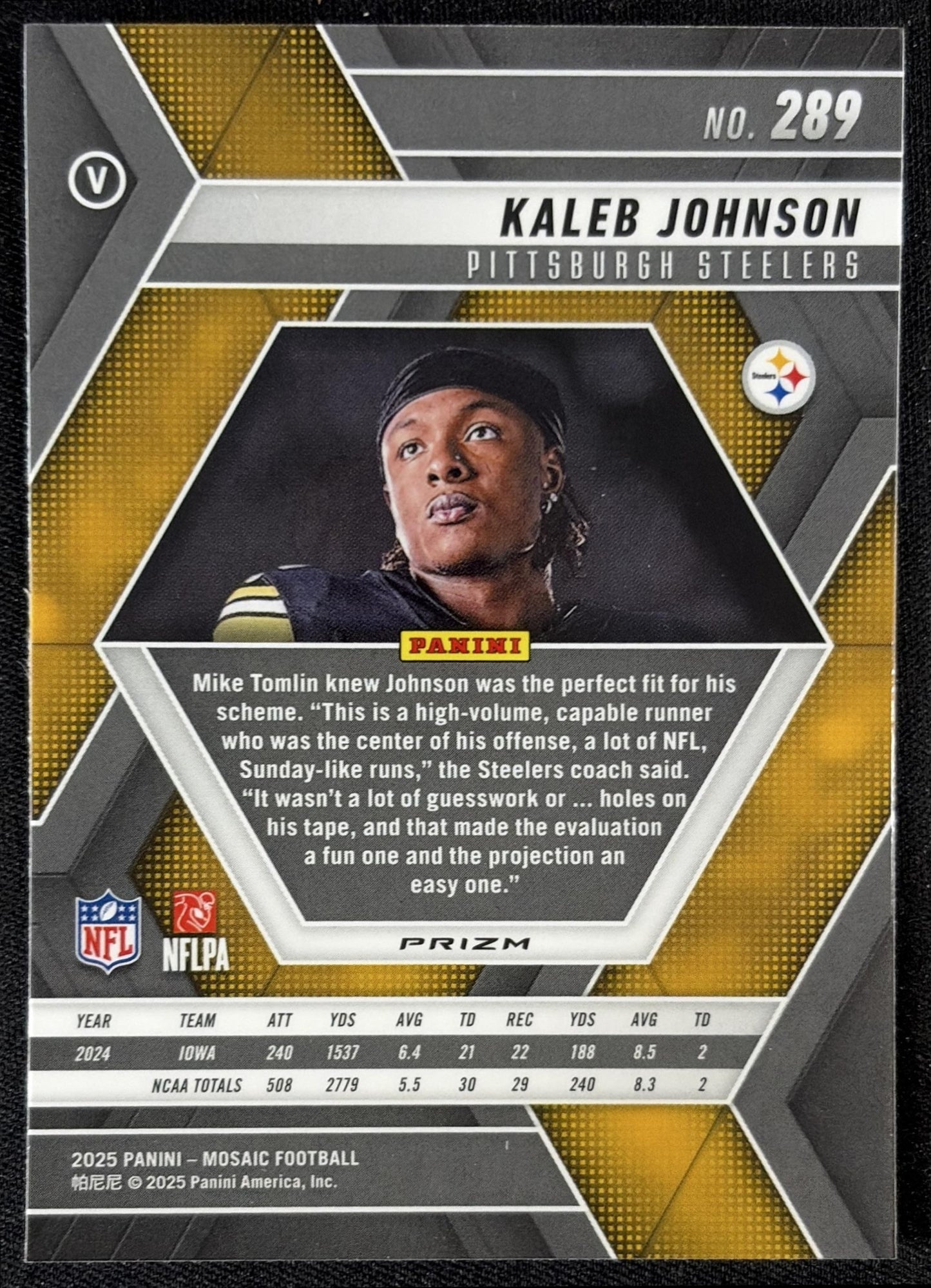 Kaleb Johnson 2025 Panini Mosaic Rookie Variation Reactive Purple Prizm Steelers
