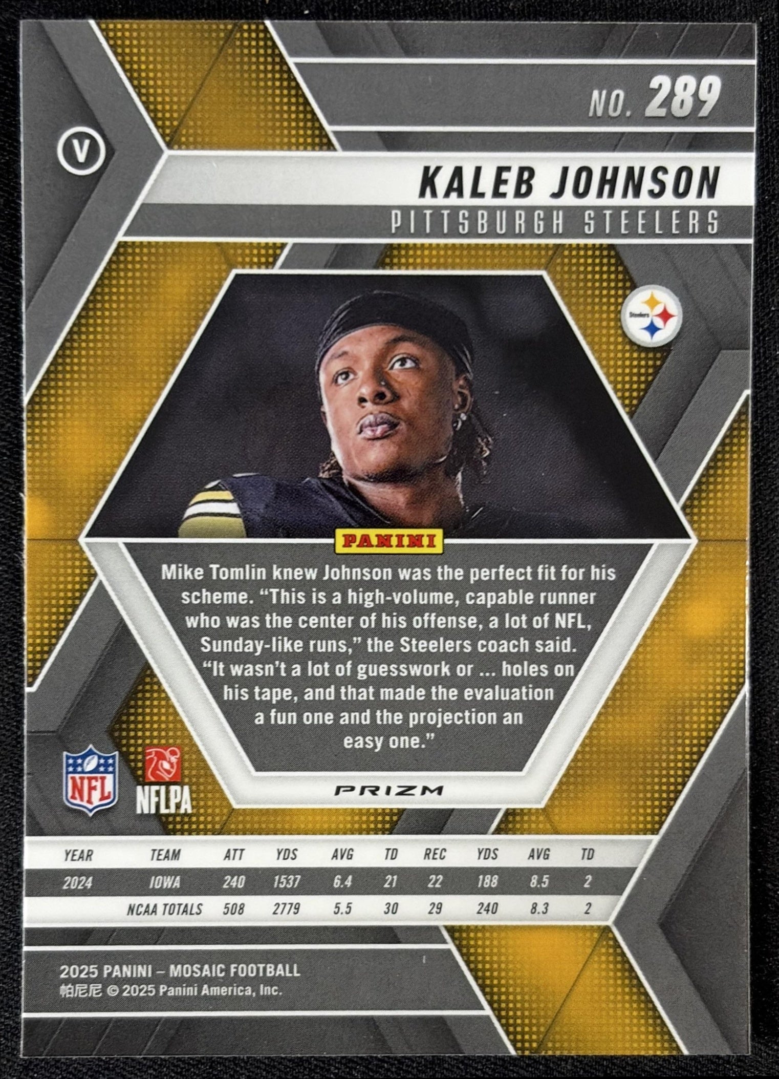 Kaleb Johnson 2025 Panini Mosaic Rookie Variation Reactive Purple Prizm Steelers
