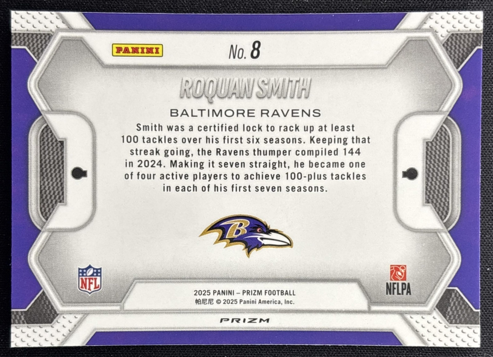 Roquan Smith 2025 Panini Prizm Lockdown No Huddle Ravens Sports Trading Cards