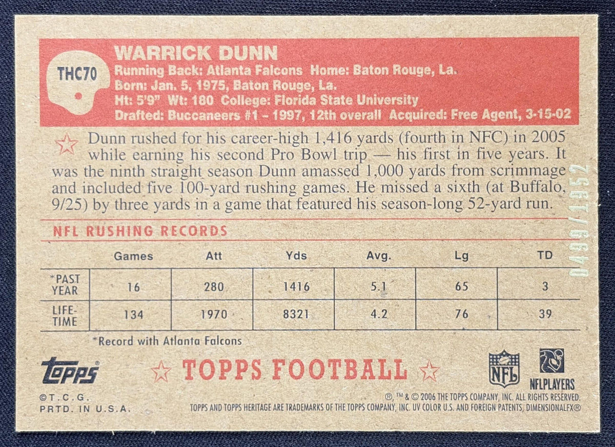 Warrick Dunn 2006 Topps Heritage Chrome /1952 Falcons