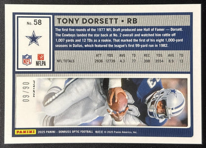 Tony Dorsett 2025 Panini Donruss Optic Purple Prizm /60 Cowboys Sports Trading Cards