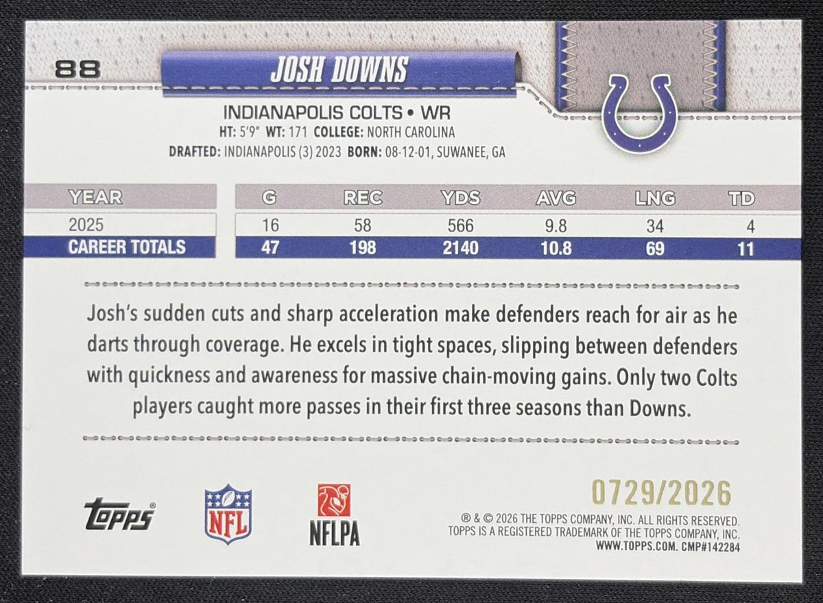 Josh Downs 2026 Topps Gold /2026 Colts
