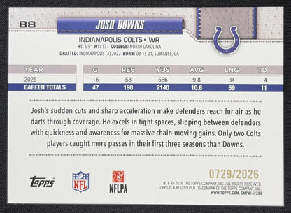 Josh Downs 2026 Topps Gold /2026 Colts