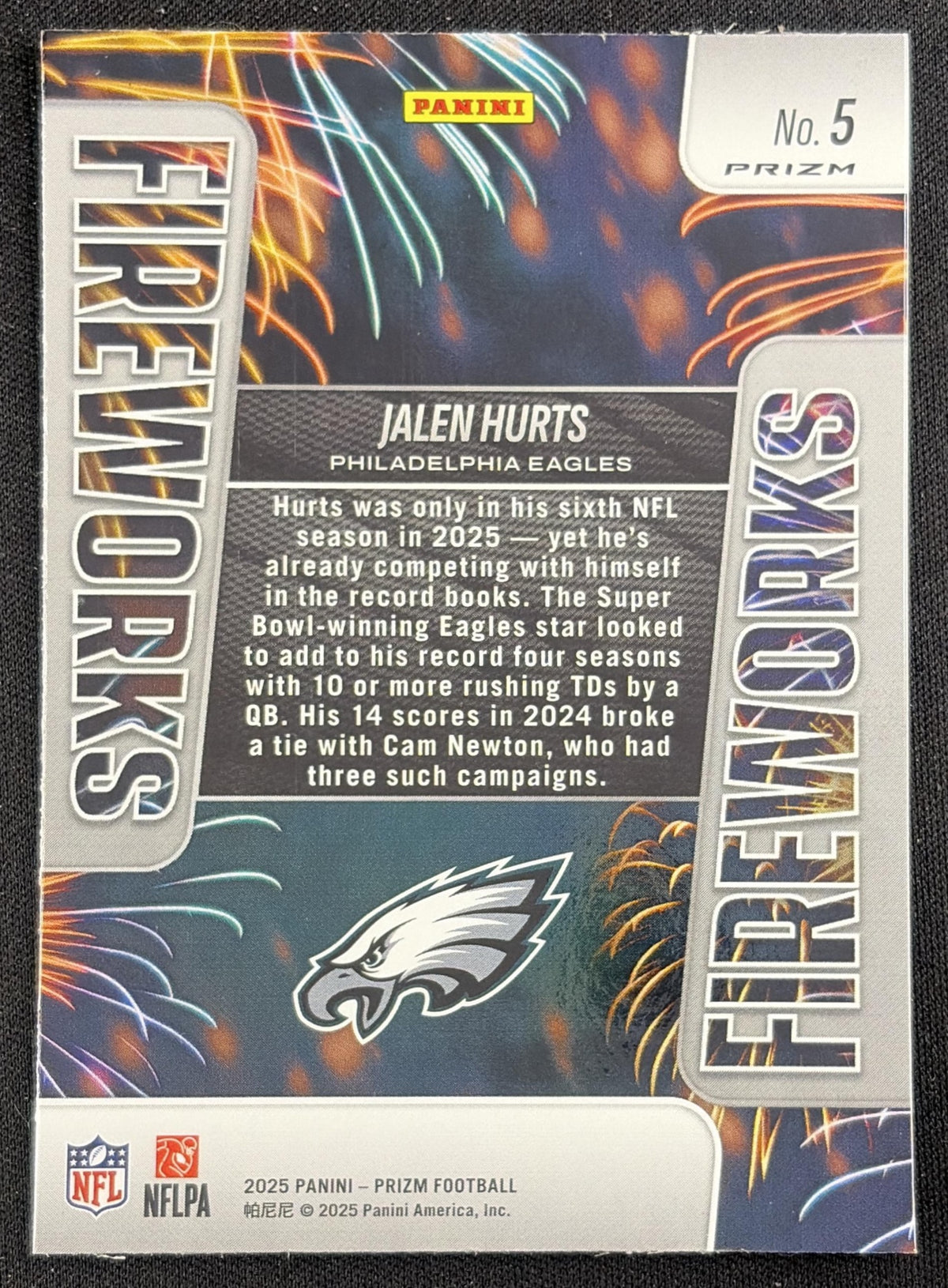 Jalen Hurts 2025 Panini Prizm Fireworks Green Ice Eagles