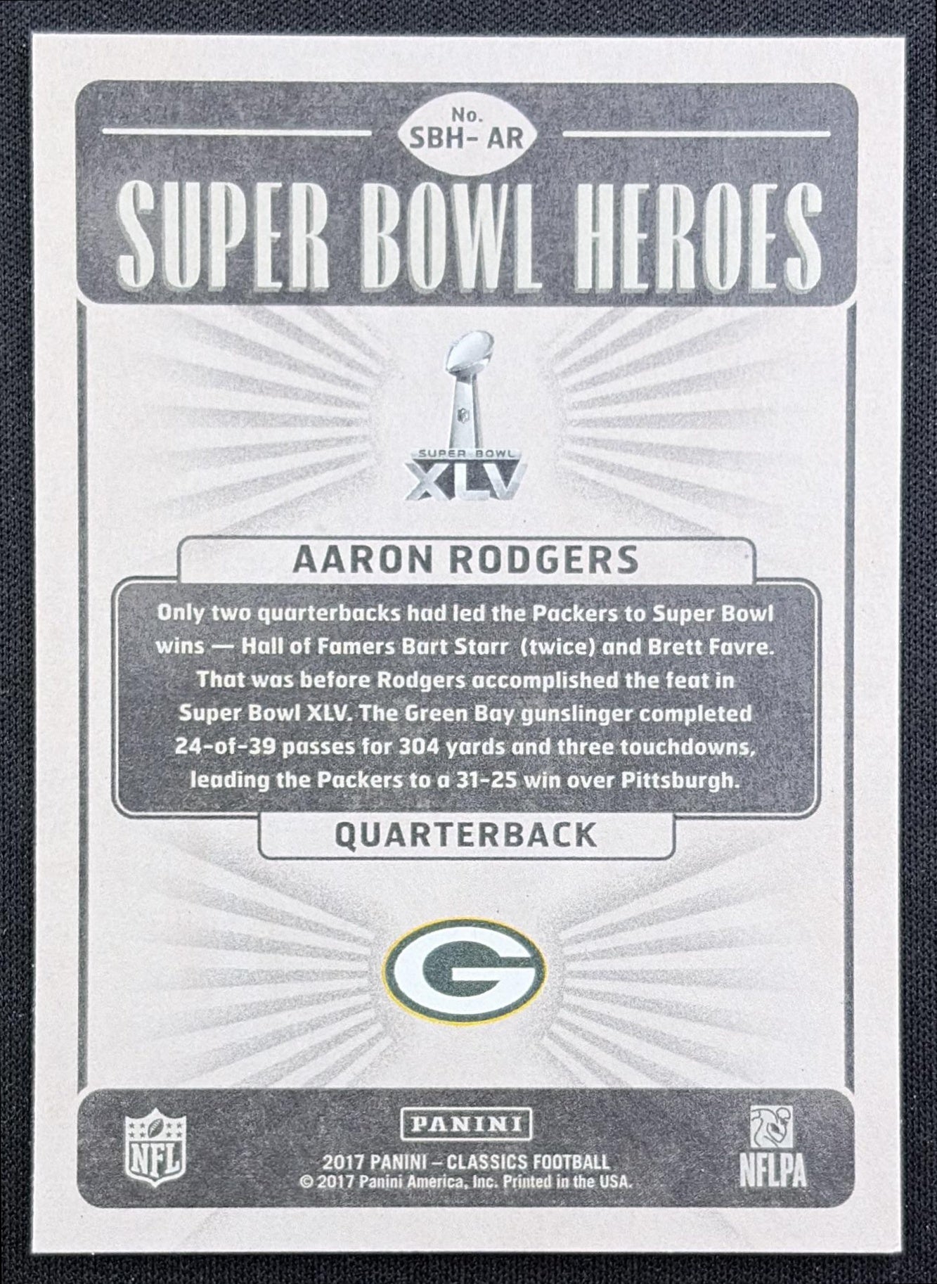 Aaron Rodgers 2017 Panini Classics Super Bowl Heroes Packers