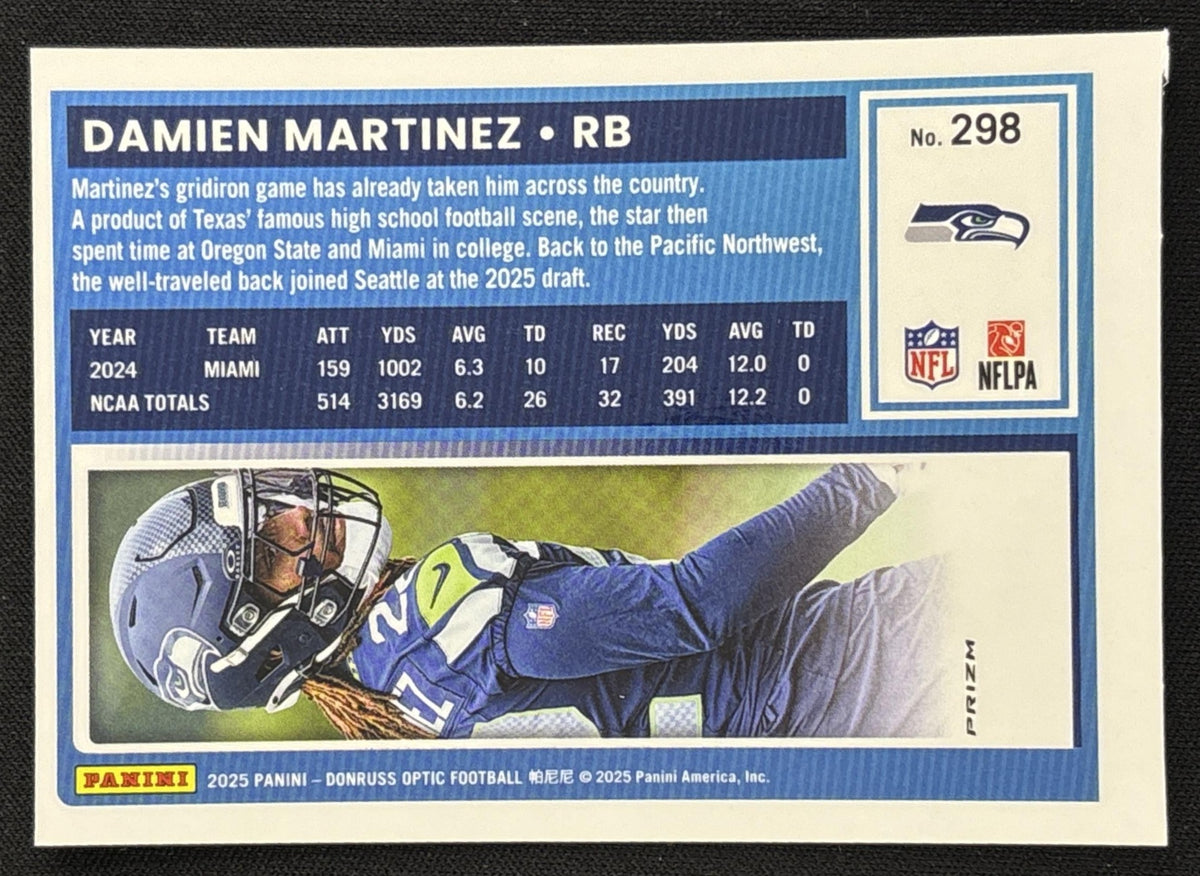 Damien Martinez 2025 Panini Donruss Optic Rated Rookie Fire Prizm Seahawks - Back