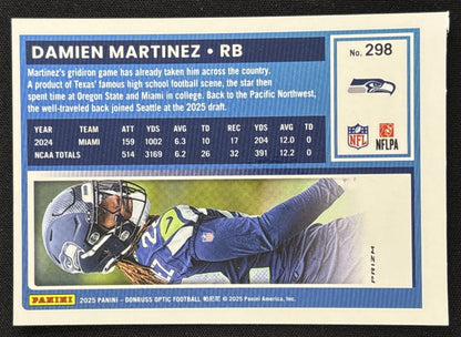 Damien Martinez 2025 Panini Donruss Optic Rated Rookie Fire Prizm Seahawks - Back