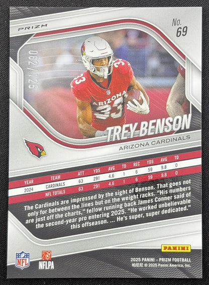 Trey Benson 2025 Panini Prizm No Huddle Blue /125 Cardinals Arizona Cardinals