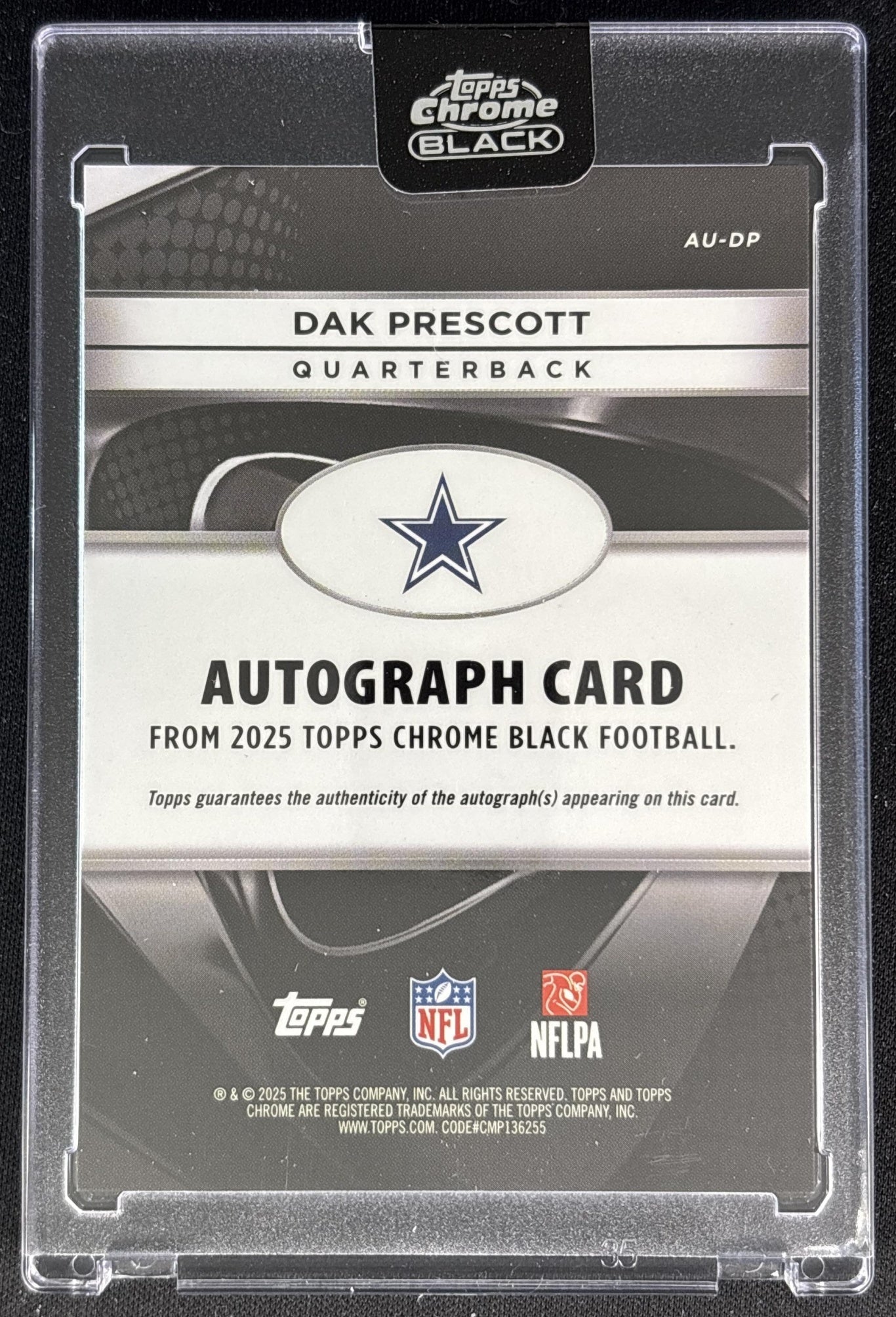 Dak Prescott 2025 Topps Chrome Black Auto Cowboys Back