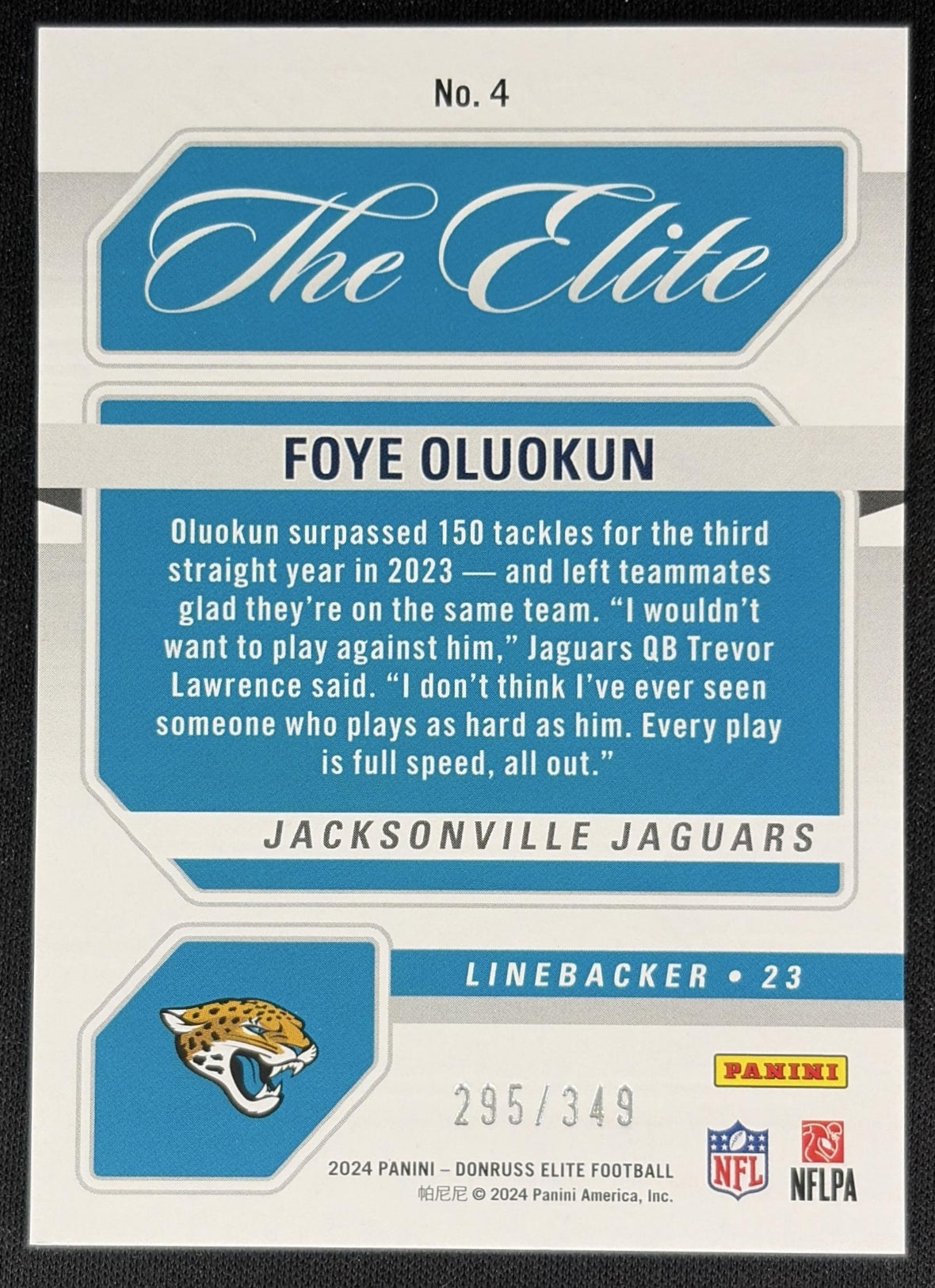 Foye Oluokun 2024 Panini Donruss Elite The /349 Jaguars