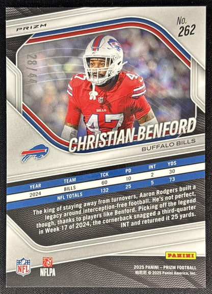 Christian Benford 2025 Panini Prizm Red & Yellow /44 Bills back