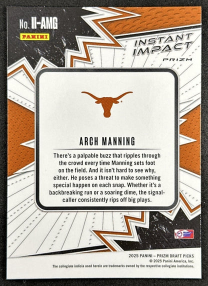 Arch Manning 2025 Panini Prizm Draft Picks Instant Impact Red Ice Longhorns