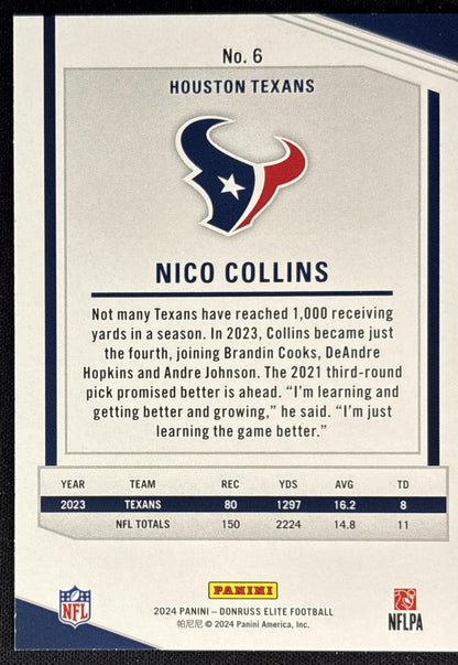 Nico Collins 2024 Panini Donruss Elite Pink Texans back