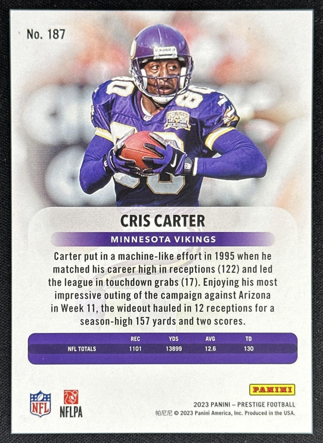 Cris Carter 2023 Panini Prestige Xtra Points Blue /399 Vikings