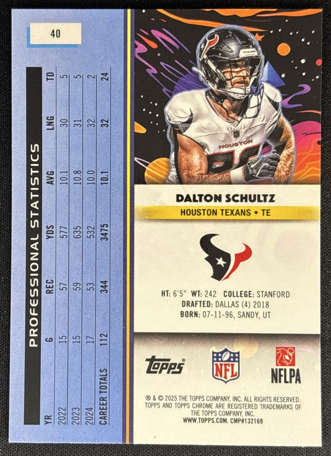 Dalton Schultz 2025 Topps Cosmic Chrome Texans back