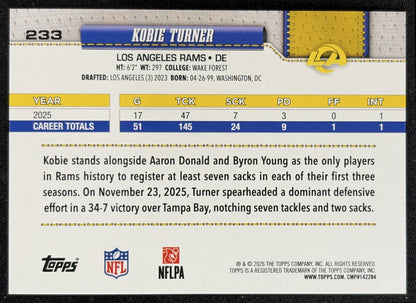 Kobie Turner 2026 Topps Football Leather Foil Rams back