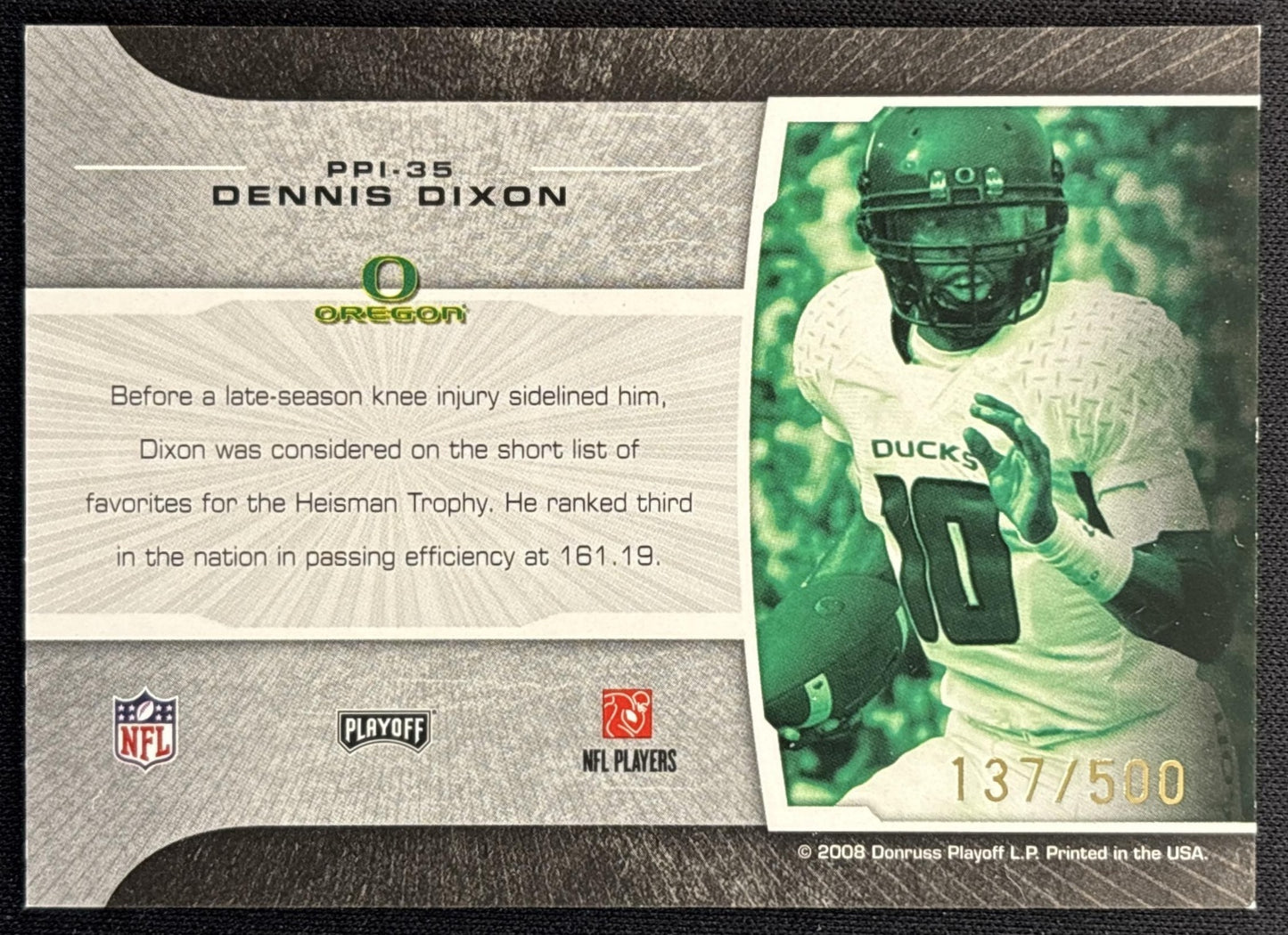 Dennis Dixon 2008 Playoff Prestige Prestigious Picks Black /500 Ducks back