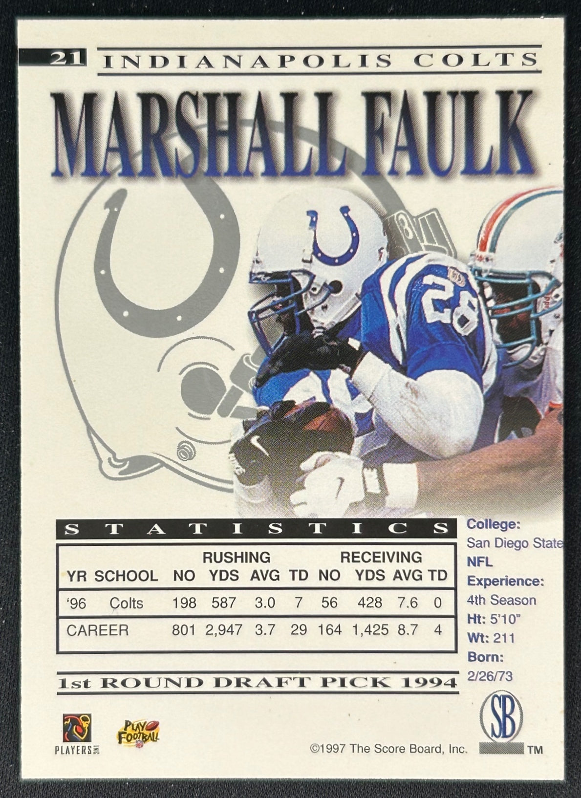 Marshall Faulk 1997 The Score Board Colts
