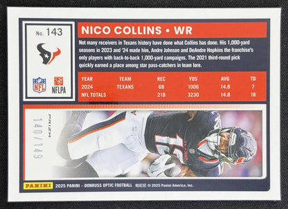 Nico Collins 2025 Panini Donruss Optic Red Prizm /149 Texans