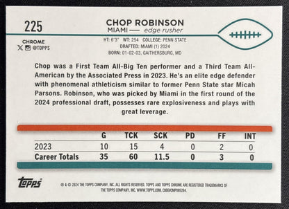 Chop Robinson 2024 Topps Chrome Sepia Refractor Dolphins Sports Trading Cards