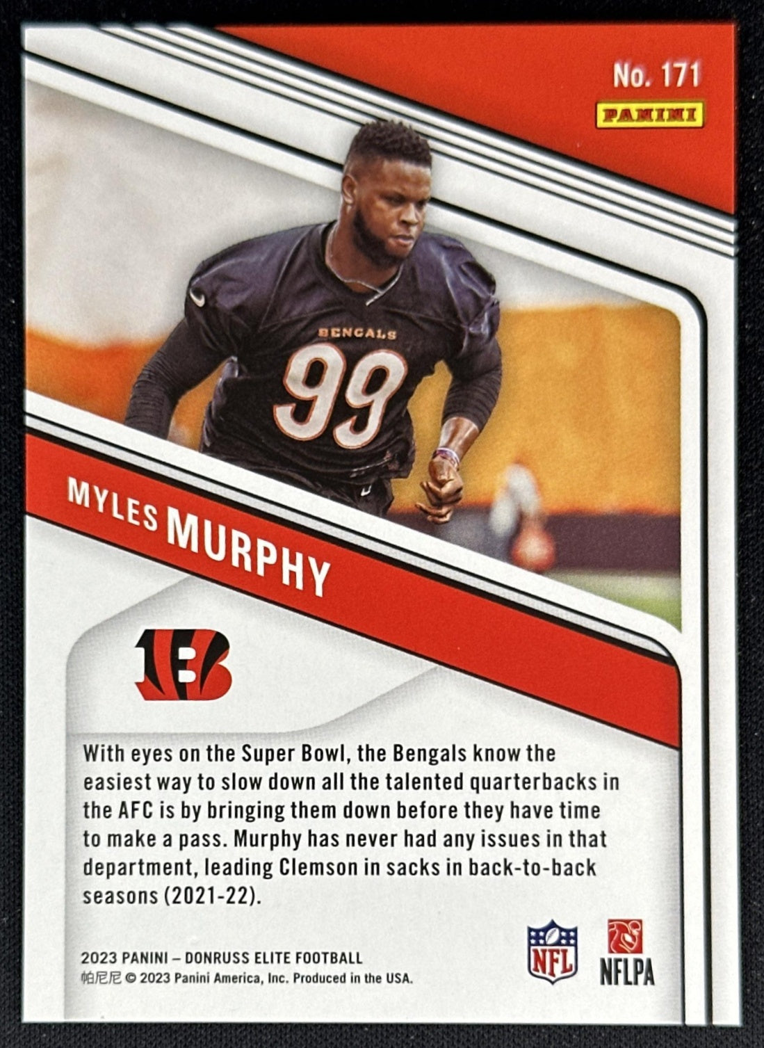 Myles Murphy 2023 Donruss Elite /625 Bengals back