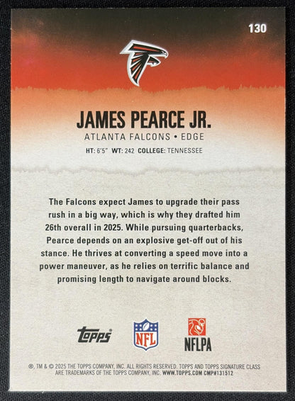 James Pearce Jr. 2025 Topps Signature Class Rookie Red & Black Foil Falcons Sports Trading Cards
