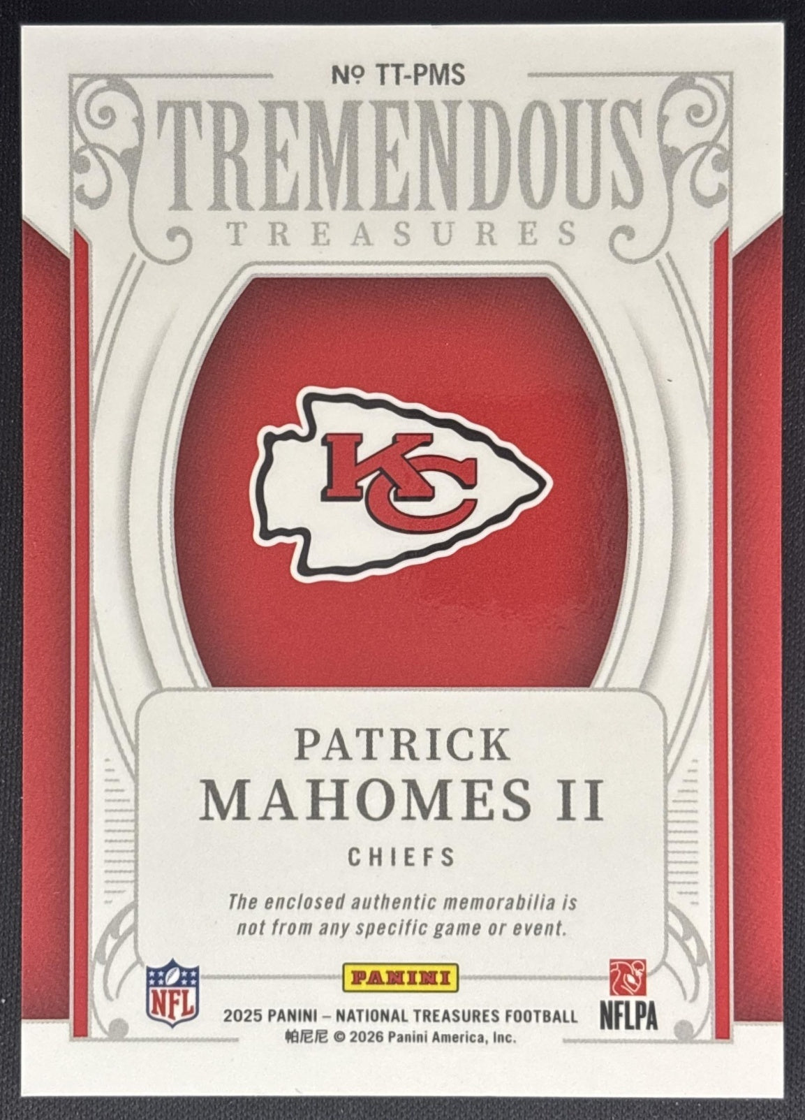 Patrick Mahomes II 2025 National Treasures Tremendous Holo Silver /25 Chiefs Sports Trading Cards