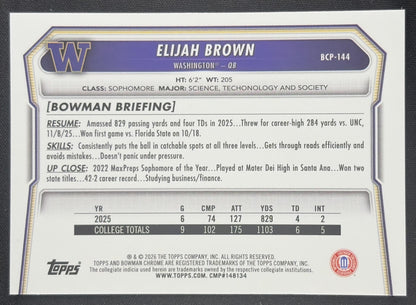 Elijah Brown 2026 Bowman Chrome Prospects Mojo Refractor Huskies