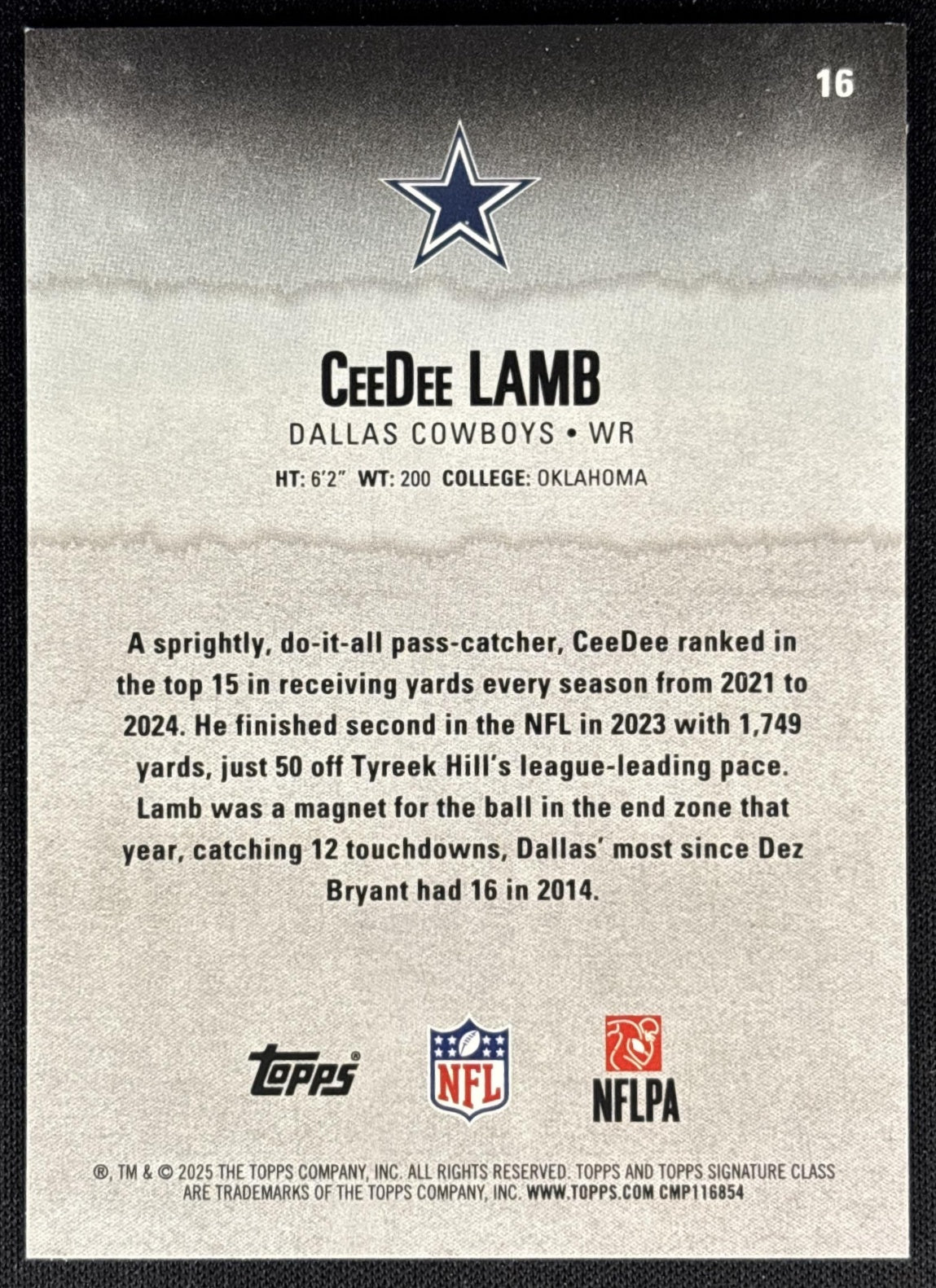 CeeDee Lamb 2025 Topps Signature Class Veteran Blue & Yellow Foil Cowboys back