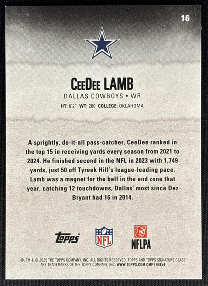 CeeDee Lamb 2025 Topps Signature Class Veteran Blue & Yellow Foil Cowboys back