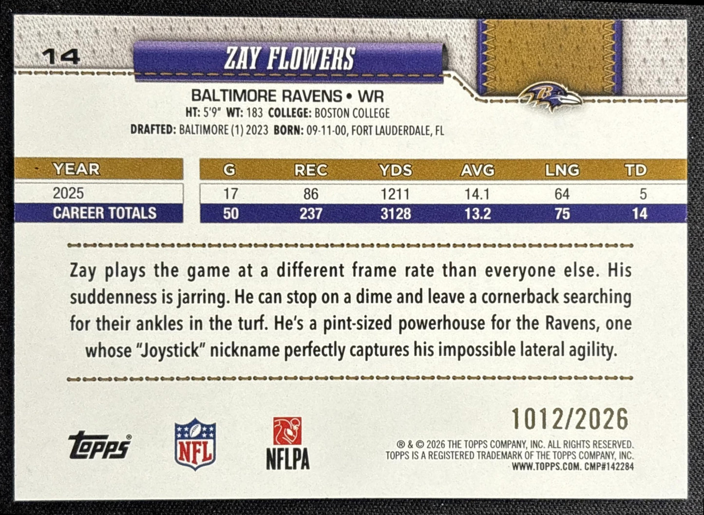 Zay Flowers 2026 Topps Gold /2026 Ravens